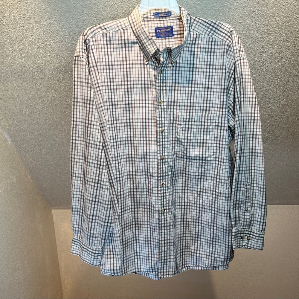 PENDLETON Brown & White Plaid Button Down Dress Shirt. Size XXL